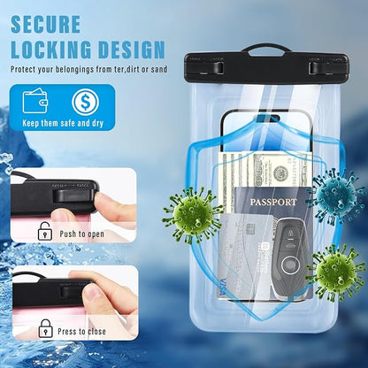 2 Pcs Waterproof Phone Pouch, Universal IPX8 Waterproof Phone Case for iPhone 16 15 pro max 14 13 12 11 Plus XS XR Samsung S24 S23 up to 6.8'', Water Proof Dry Bag for Swimming Kayak Beach Vacation