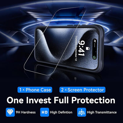 Mkeke for iPhone 15 Pro Max Case Black, [Not-Yellowing] with 2X Screen Protector, [Military-Grade Drop Protection] Shockproof Protective Phone Cases 2023