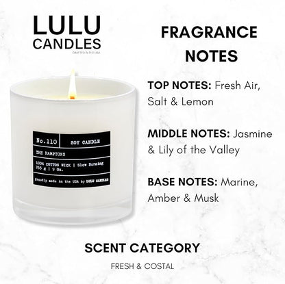 Lulu Candles | The Hamptons - Fresh Citrus & Ocean Mist | Luxury Scented Soy Jar Candle | Hand Poured in The USA | Highly Scented & Long Lasting (9 Oz.)