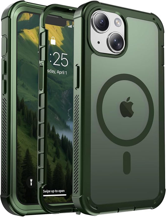 for iPhone 13 case, with [Compatible with MagSafe][Military Grade Drop Protection][Heavy Duty Protection][Non-Slip][Shockproof] with 2-Layer Durable Bumper Phone Case 6.1''-Army Green