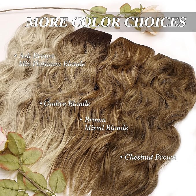 MORICA Invisible Wire Hair Extensions - 14 Inch Halo Hair Extension Long Wavy Synthetic Hairpiece with Transparent Wire Adjustable Size, 4 Secure Clips for Women (Ash Blonde Mixed Light Blonde,14Inch)