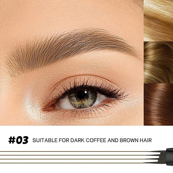 2 Pack Eyebrow Pen, Waterproof Microblading Eyebrow Pencil, 4 Tip Precise Eye Brow Makeup Pen for Women to Effortlessly Create Hair Like Natural Brows, Non Dry Out and Last All Day (Black Brown)