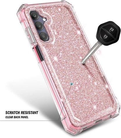 Designed for Samsung Galaxy A35 5G Case, Slim Stylish [16FT Military Grade Drop Tested] Full-Body Protective Shockproof Rugged Bumper Case with [Built-in Screen Protector] Glitter Rose Gold