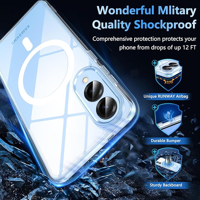 OWKEY for Samsung Galaxy S25 Edge Case 6.65'',Magnetic S25 Edge Case for Magsafe with Tempered Glass Screen, [Shockproof Military] Transparent Back Slim Bumper Cover Phone Case Galaxy s25 Edge,Clear