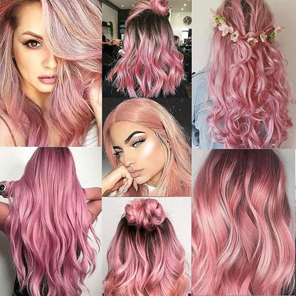 12 PCS Rose Pink Hair Extensions Clips In, Straight Pink Clip Colored Party Highlights Accessories for Women Grils Synthetic Hairpiece Straight 20 Inch