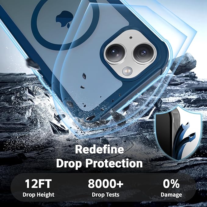 for iPhone 14 case, with [Compatible with MagSafe][Military Grade Drop Protection][Heavy Duty Protection][Non-Slip][Shockproof] with 2-Layer Durable Bumper Phone Case 6.1''-Deep Blue