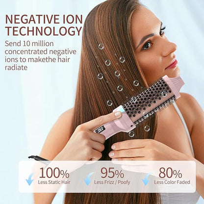 K&K 1.77 Inch Ceramic Tourmaline Ionic Heated Round Brush Curling Brush Creates Blowout Look -Creates Root Volume & Loose Curls Volume Curls Dual Voltage Hair Styling Tool temperture contronal