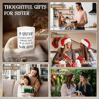 TEEZWONDER Mothers Day Gifts for Sister - A Sister Never Walk Alone Long Lasting Vanilla Lavender Candle 10 oz - Sister Mothers Day Gift Ideas, Christian Birthday Gifts for Women Sisters