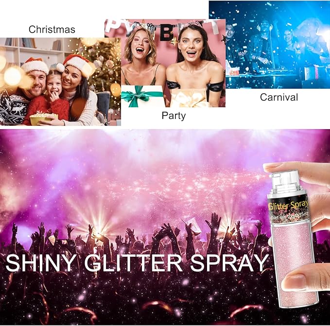 Hair and Body Glitter Spray, 1PC Pink Glitter Hairspray Dry Powder Makeup for Clothes, Festival Rave Prom Loose Sparkle Powder,Holographic Ultra Fine Resin Glitters for Crafts,10g (Pink)