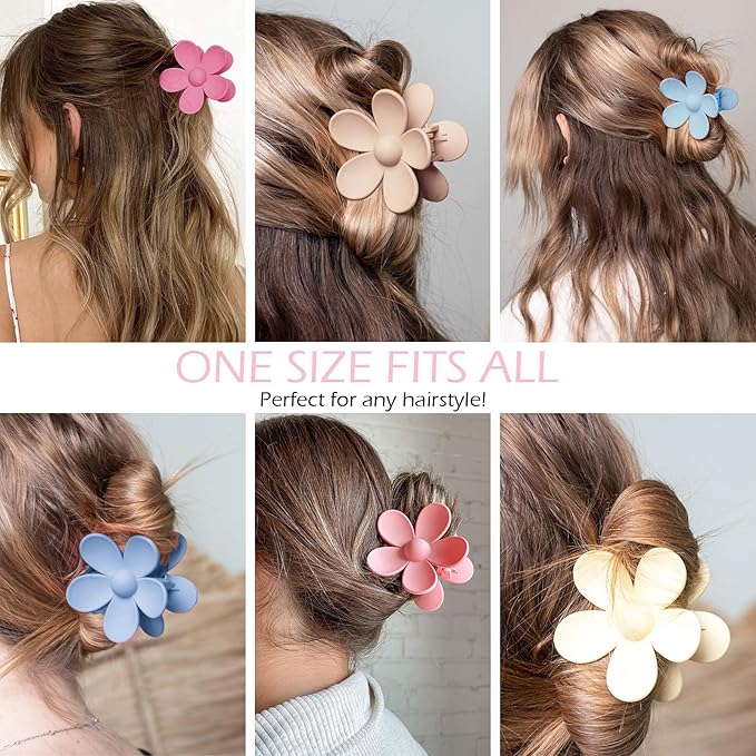 Flower Hair Clips 6 PCS Flower Claw Clips Daisy Clips for Women Matte Large Claw Clips Strong Hold Jaw Clamps Hair Accessories for Thick Hair 6 Colors