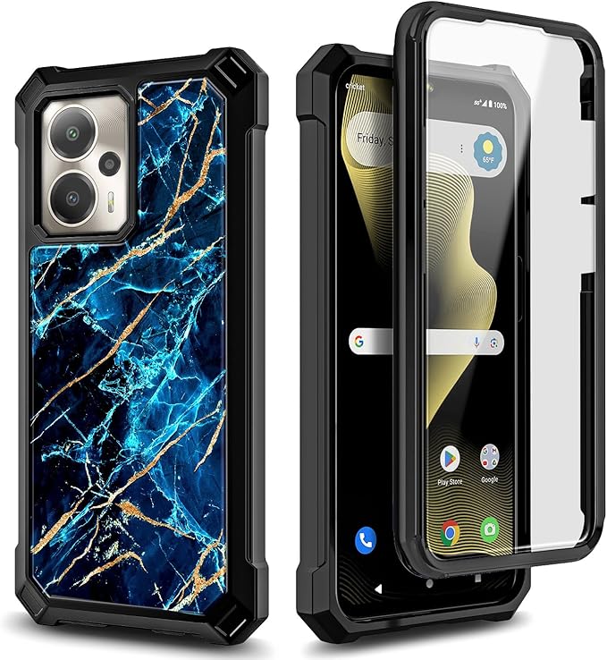 for Cricket Outlast 5G 2024 Case, AT&T Motivate Pro 5G with [Built-in Screen Protector], [9FT Military Grade Drop Tested] Full-Body Protective Shockproof Bumper Case (Marble Sapphire)