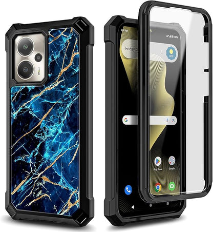 for Cricket Outlast 5G 2024 Case, AT&T Motivate Pro 5G with [Built-in Screen Protector], [9FT Military Grade Drop Tested] Full-Body Protective Shockproof Bumper Case (Marble Sapphire)