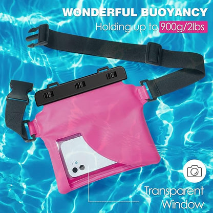 MoKo Waterproof Phone Pouch Fanny Pack, Floating Dry Bag for Swimming Kayaking Snorkeling, Compatible with iPhone 14 13 12 11 Pro Max X/Xr/Xs Max, Galaxy S21 Ultra/S9/Note 10 Plus, Magenta