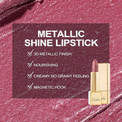 Oulac Pink Lipstick for Women with Metallic 3D Shine Lightweight Hydrating Formula, High Impact Lip Color, Vegan Beauty, Full Coverage Lip Makeup, Christmas Gifts for Women, Cosmopolis(01)