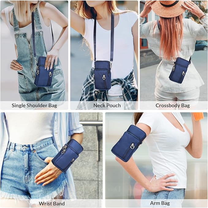 Women Cell Phone Purse Wristband Sport Armband Wallet Travel Crossbody Cell Phone Purse for Galaxy S10 Plus S9 Plus A50 A7 J7,OnePlus 6T,HTC U12 (Blue)