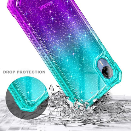 Designed for Cricket Debut S2, AT&T Calypso 4 Case with [Built-in Screen Protector] [6FT Military Grade Drop Tested] Full-Body Protective Shockproof Bumper Case (Glitter Aqua/Purple)