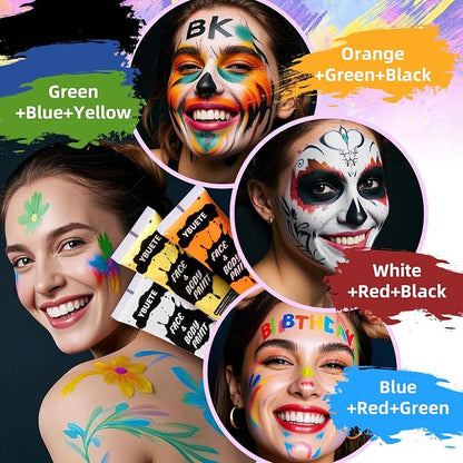 9 Colors Face Body Paint Set, Professional Paint Set for Halloween Cosplay Costume Party, Full-coverage Multi-Color Cream Makeup Blendable Set for Adults Halloween Cosplay SFX Makeup Paint