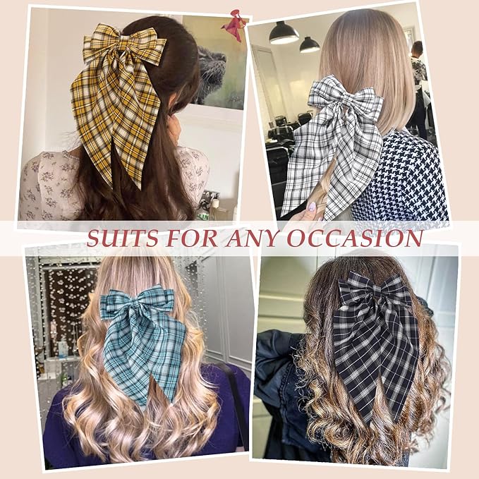 4 PCS Big Hair Bows for Women - Bow-knot Clips for Thick & Thin Hair, Nonslip Bow Claw Clips