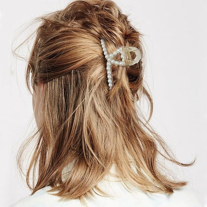 6 PCS Large Pearl Hair Claw Clips Medium Hair Barrette Clamps Small Fashion Hair Accessories for Women Big Banana Jaw Clip Barrettes Nonslip for Thick Thin Hair