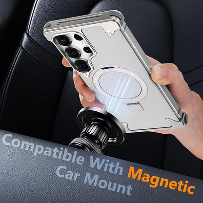 S25 Ultra Case Leather Magnetic with Ring Kickstand, Frameless for Samsung Galaxy S25 Ultra Case for Magsafe, Slim Drop-Proof Protective S25Ultra Cover for Men Women 6.86 Inch, Gray