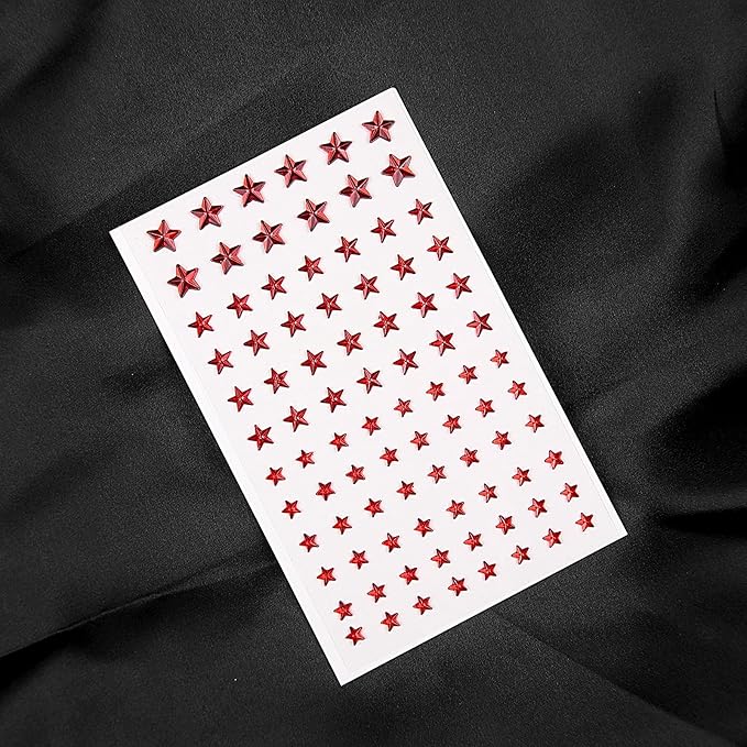 264Pcs Star Face Gems Eye Gems, Self-Adhesive Face Jewels Rhinestones 5/7/10 mm DIY Face Gems Stick on, Patriotic Makeup Gems Rave Accessories for Face Eyes Hair Makeup Body, Crafts (red-Star)