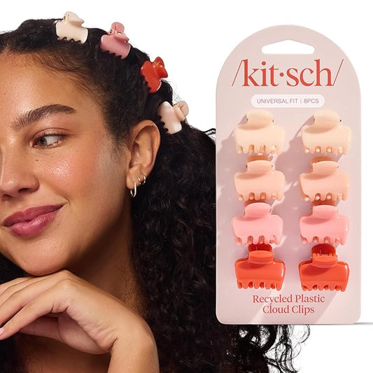 Kitsch Small Hair Clips for Women and Girls – Mini Claw Clips – Hair Accessories for Women – Daily Styling, Recycled, Cherry Blossom Design – 8pc Set