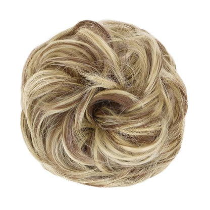 MORICA 1PCS Messy Hair Bun Hair Scrunchies Extension Curly Wavy Synthetic Chignon Hairpieces for Women(86H10#(Light Blonde & Light Brown))