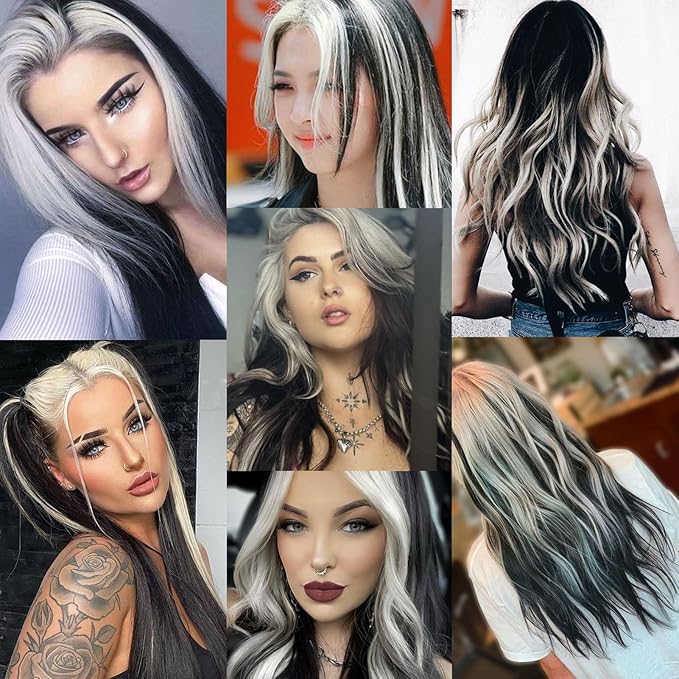 12 PCS Black Hair Extensions Clip in, 22 Inch Colored Hair Extensions Party Highlights Long Straight Synthetic Hairpieces for Women Kids Girls