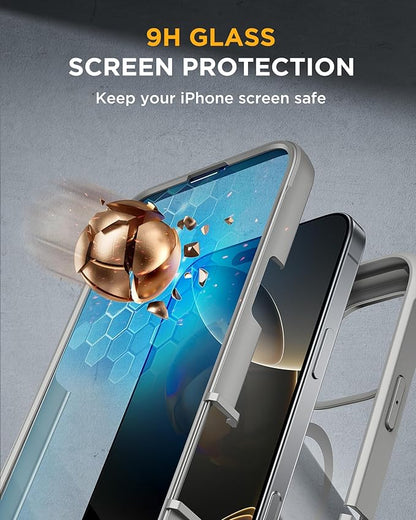Miracase for iPhone 16 Pro Max Case 6.9'', [Bubble Free] Full-Body Bumper Phone case with Built-in Full Glass Screen &Lens Protector,Compatible with MagSafe,Drop Proof 16 Pro Max Cover,Titianium