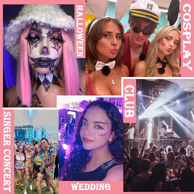 Body Glitter Gel: Singer Concerts Disco Festival Rave Accessories Makeup 150ml Chunky Sequins Mermaid Face & Body Hair Glitter Gel (White, Silver, Lake Blue)