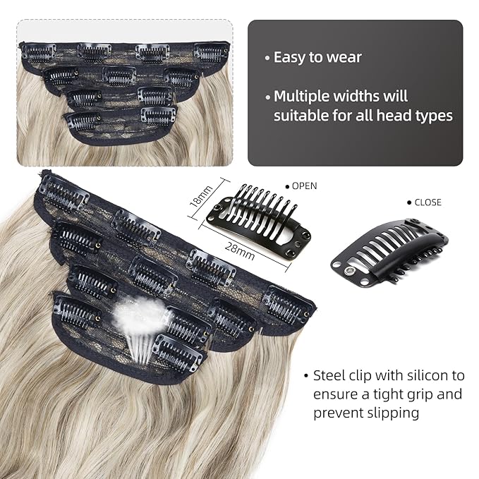 4PCS Synthetic Hair Warm Ash Blonde Highlights Bleach Blonde Clip in Hair Extensions Blonde Highlights Thick and Full Hair Extensions(Warm Ash Blonde Highlights Bleach Blonde)