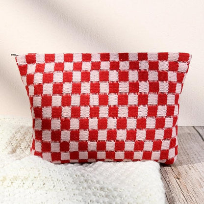 2 Pcs Checkered Makeup Bag Large Cosmetic Bag Toiletry Bag Makeup Pouch Travel Bag Organizer Cute Makeup Brushes Aesthetic Accessories Storage Bag for Women Red