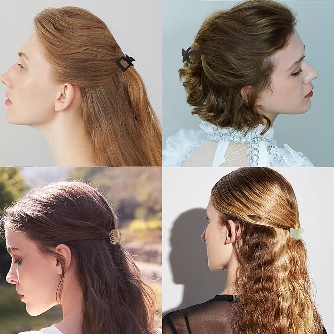 Hair Clip Set, 16Pcs Medium Claw Clips for Women Girls, Matte Rectangle Double Row Teeth Flower Semicircle Small Clips for Thin/Medium Thick Hair, Nonslip Clips (Beige, Khaki, Brown, Black)