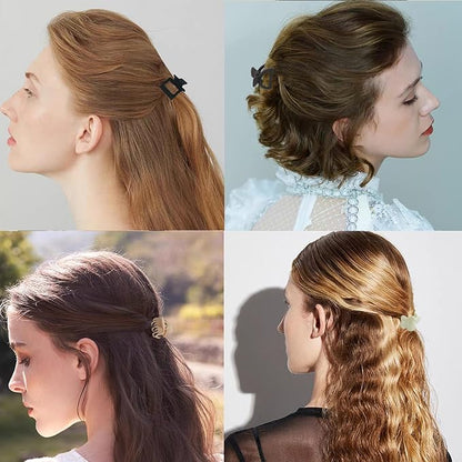 Hair Clip Set, 16Pcs Medium Claw Clips for Women Girls, Matte Rectangle Double Row Teeth Flower Semicircle Small Clips for Thin/Medium Thick Hair, Nonslip Clips (Beige, Khaki, Brown, Black)