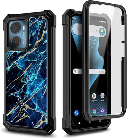 for Cricket Magic 2 5G Case (2024), AT&T Propel 2 5G with [Built-in Screen Protector], [9FT Military Grade Drop Tested] Full-Body Protective Shockproof Bumper Case (Marble Spphire)