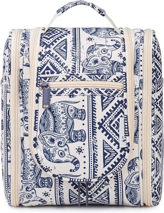 Narwey Small Hanging Toiletry Bag Women Travel Makeup Bag Organizer Toiletries Bag for Travel Size Essentials Accessories Cosmetics (Medium, Elephant)