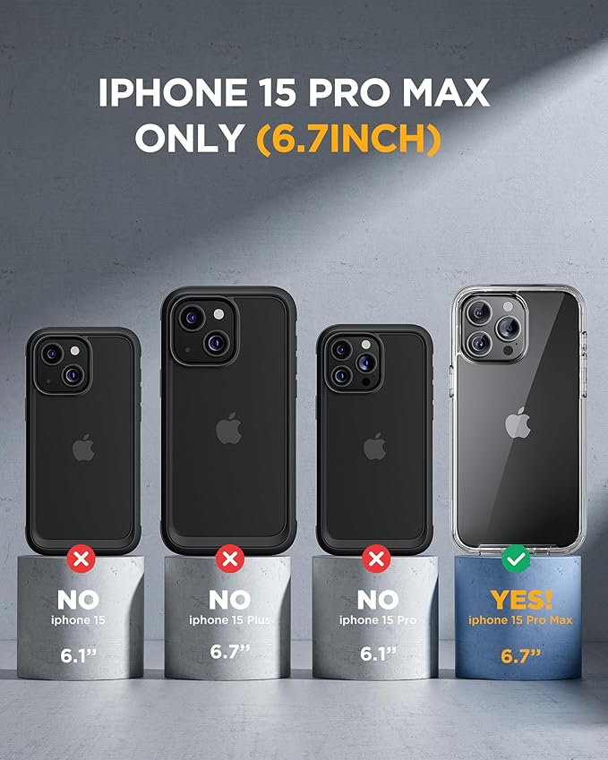 Miracase Glass Series for iPhone 15 Pro Max Case 6.7 Inch, Full-Body Drop Proof Phone Case for iPhone 15 Pro Max with Built-in 9H Tempered Glass Screen Protector + Camera Protector, Clear Black