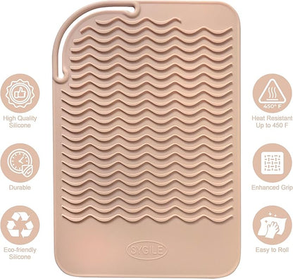11" X 7.5" Large Size Heat Resistant Silicone Travel Mat for Hair Styling Tools, Hair Straighteners, Curling Irons, Flat Irons, Hot Iron Holster for Vanity Salon Pad Cover - Blush Pink