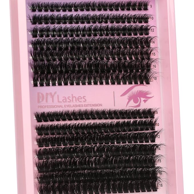 280 Pcs Lash Clusters Extension Kit 80D+60D Cat Eye Lashes Clusters Kit 9-18mm Fluffy Wispy Cluster Eyelash Extensions Kit D Curl Eyelash Clusters Individual Lashes DIY Lash Makeup at Home
