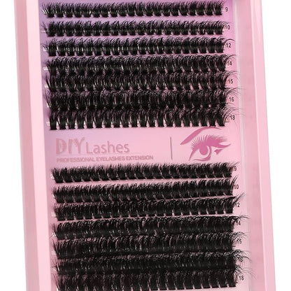 280 Pcs Lash Clusters Extension Kit 80D+60D Cat Eye Lashes Clusters Kit 9-18mm Fluffy Wispy Cluster Eyelash Extensions Kit D Curl Eyelash Clusters Individual Lashes DIY Lash Makeup at Home