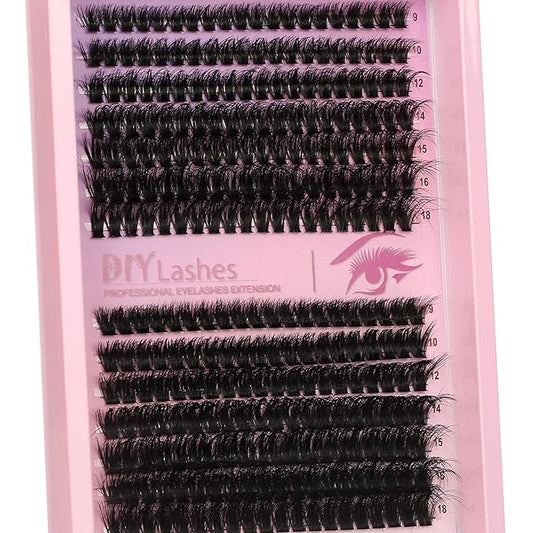 280 Pcs Lash Clusters Extension Kit 80D+60D Cat Eye Lashes Clusters Kit 9-18mm Fluffy Wispy Cluster Eyelash Extensions Kit D Curl Eyelash Clusters Individual Lashes DIY Lash Makeup at Home