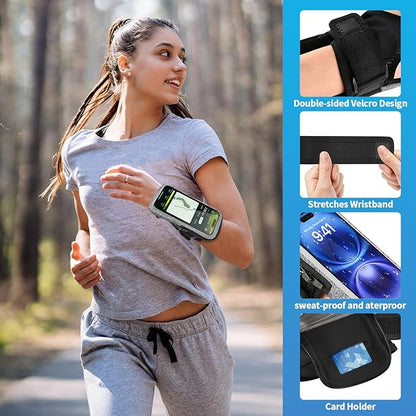 Armband for Phone for Runing, Wrist Phone Holder for Running for iPhone Pro Max Plus SE (16/15/14/13/12/11/X/XR) Galaxy S24/S23/S22/S21, Frearmband with Adjustable Strap & Card Slot(Grey