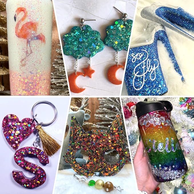 45 Holographic Chunky Sequins & Fine Powder Glitter Mix, Iridescent Glitter Flakes for Face, Body, Eye, Nail Art & Resin Epoxy