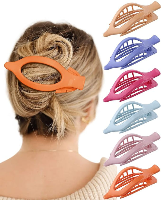 French Flat Hair Clips for Women - 6Pcs Flat Hair Claws for Thin Thick Hair Strong Hold No Slip Grip Hair Claw Clips for Women Girls (Polished(Highly saturated colors))