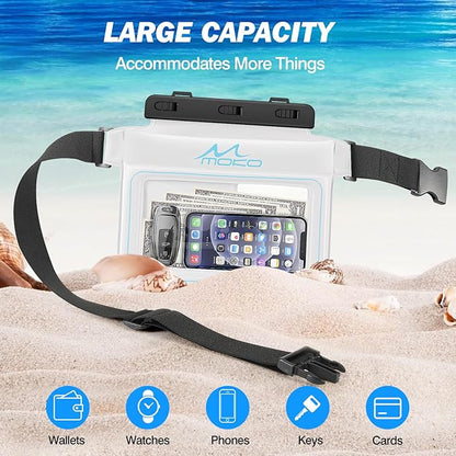 MoKo Waterproof Phone Pouch Pack, Floating Large Capacity Dry Bag for Kayaking Snorkeling Swimming, Compatible with iPhone 15 14 13 12 11 Pro Max X/Xr/Xs Max, Galaxy S23 Ultra/Note 20 Ultra, White