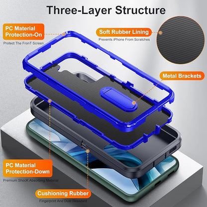 for Samsung Galaxy S22 Plus Case with Kickstand Case 3-Layer Military Grade Protective Case Cover Silicone Rugged Shockproof for Galaxy S22+ Plus Phone Case (Navy+Blue)