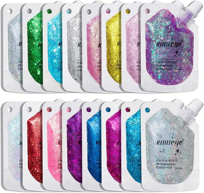 Holographic Face Glitter Gel Body Shimmer Makeup for for Hair, Face, Clavicle, Arm, Nail, Eyeshadow, Long Lasting Waterproof Mermaid Sequins Party Glitter for Rave Festival, 1.35oz (Royal Blue #15)