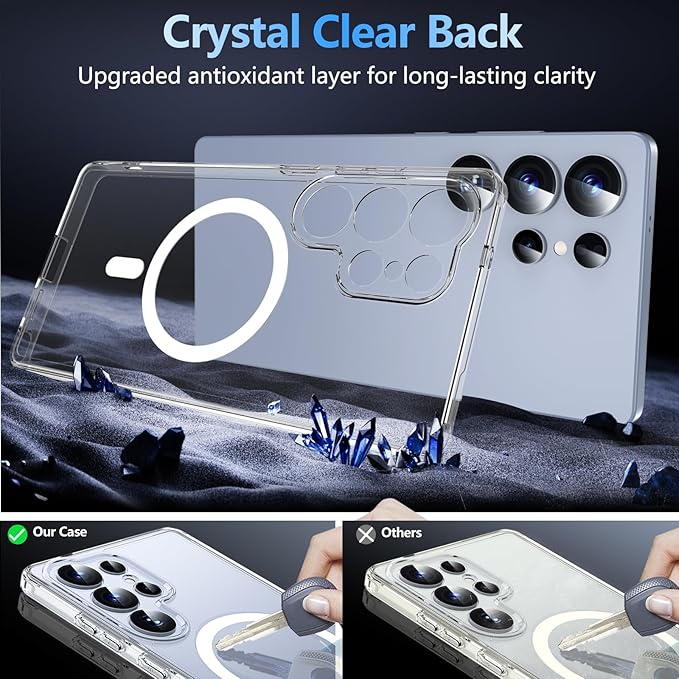 OWKEY Samsung Galaxy S25 Ultra Case 6.86'', Magnetic S25 Ultra Case for Magsafe with Tempered Glass Screen, [Shockproof Military] Transparent Back Slim Bumper Cover Phone Case Galaxy S25 Ultra, Clear