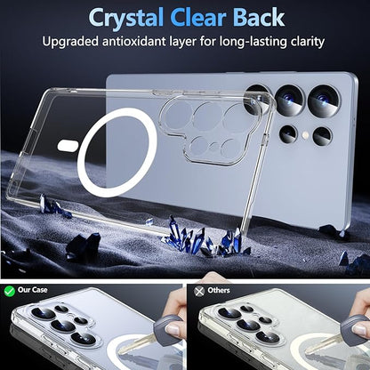 OWKEY Samsung Galaxy S25 Ultra Case 6.86'', Magnetic S25 Ultra Case for Magsafe with Tempered Glass Screen, [Shockproof Military] Transparent Back Slim Bumper Cover Phone Case Galaxy S25 Ultra, Clear