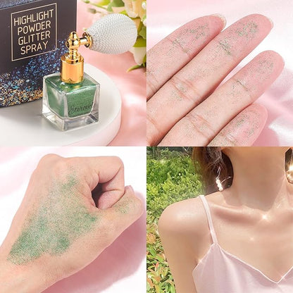 Etercycle Green Body Glitter Spray, Shimmering Spray Powder Sparkle Powder, Cosmetic Shimmer Makeup Glitter for Hair and Body Face Clothes Nail Art Craft Design Easter Christmas Halloween Crafts